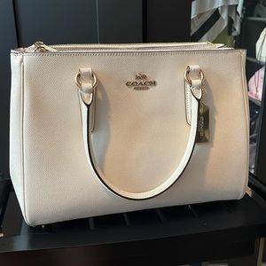 White genuine leather Coach Carryall